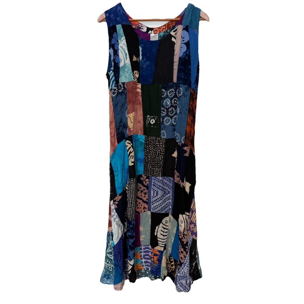 Rey Wear Women's Patchwork Maxi Dress One Size‎ Boho Peasant Gypsy Pockets